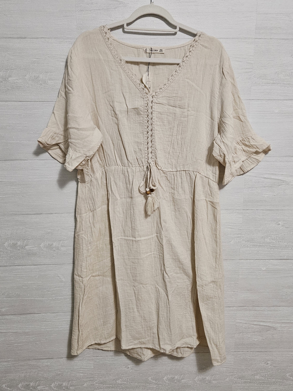 Salty Lemon Beige Drawstring Waist Dress NWT